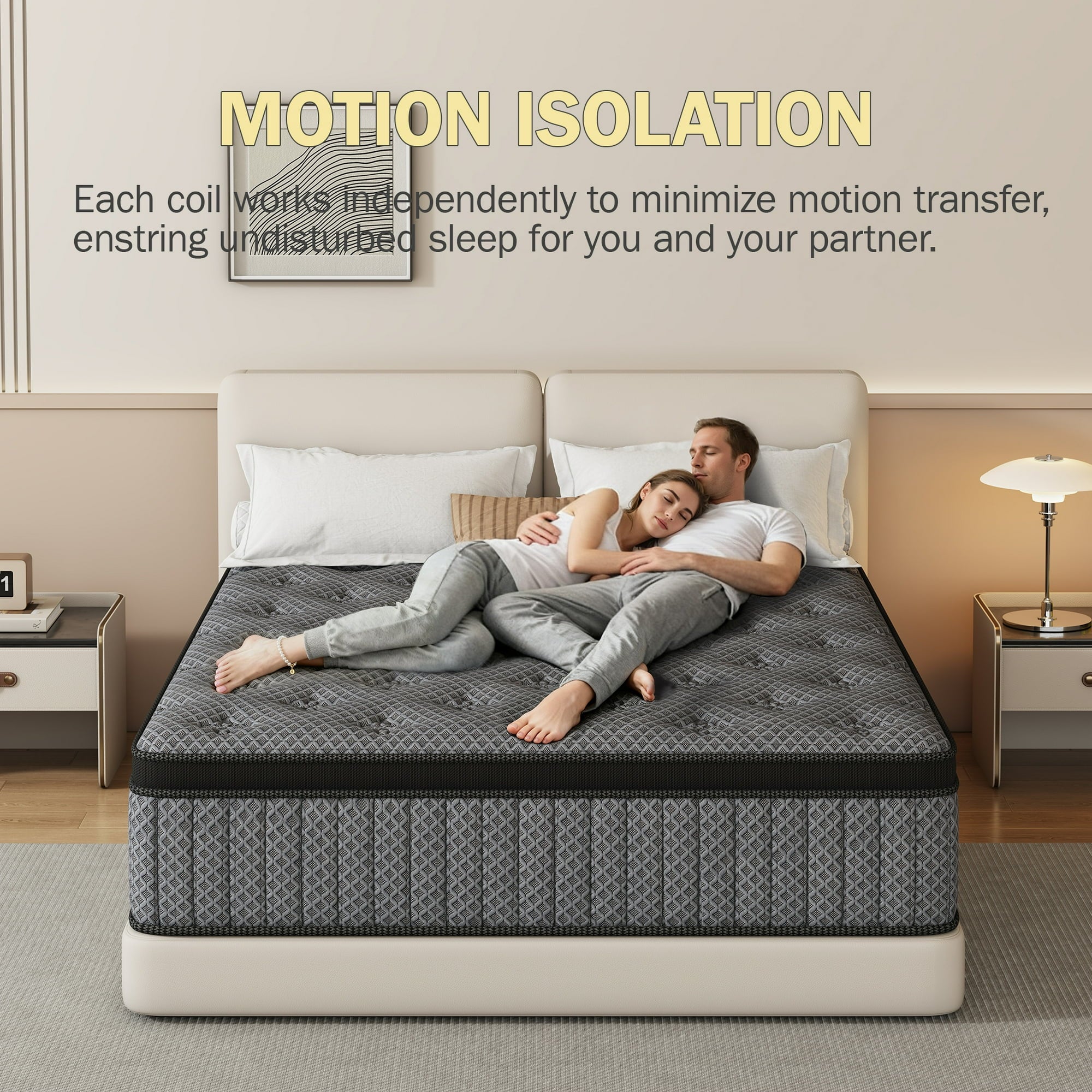 HIKOS 12 inch Queen Mattress in a Box, Cooling Gel Memory Foam Hybrid Mattress with Individually Wrapped Pocket Coils, Medium Firm Queen Size Mattress, Pressure Relief for Adult