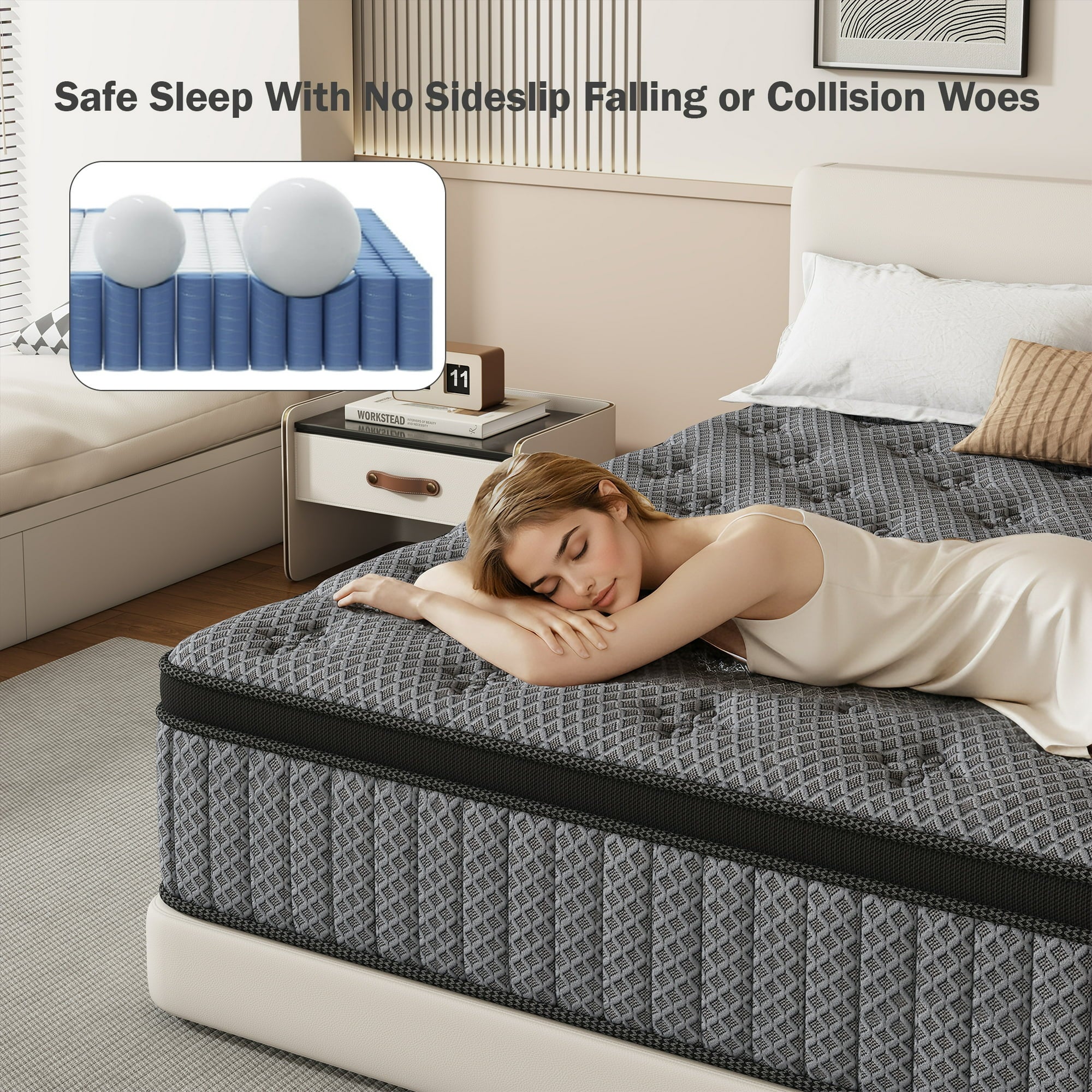 HIKOS 12 inch Queen Mattress in a Box, Cooling Gel Memory Foam Hybrid Mattress with Individually Wrapped Pocket Coils, Medium Firm Queen Size Mattress, Pressure Relief for Adult