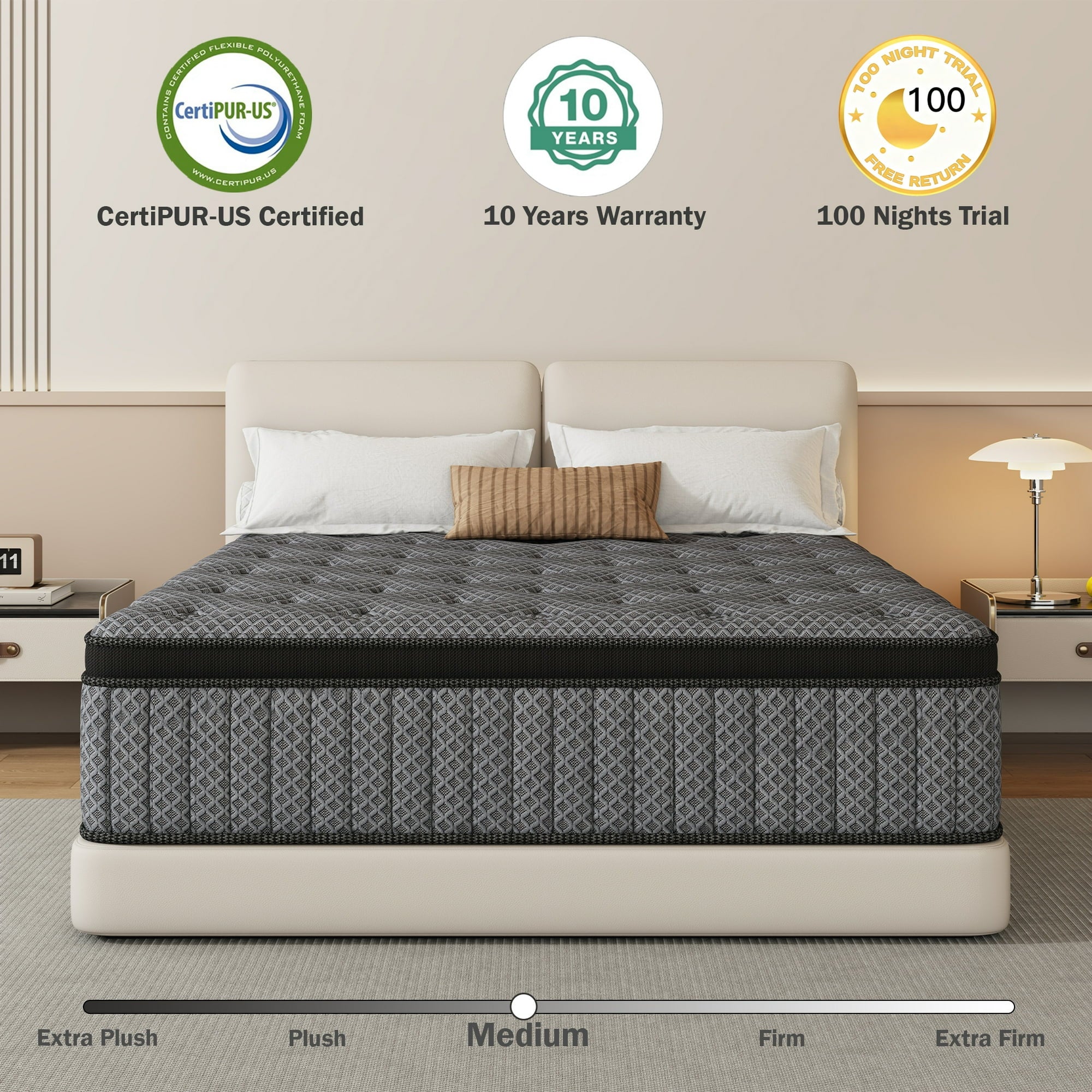 HIKOS 12 inch Queen Mattress in a Box, Cooling Gel Memory Foam Hybrid Mattress with Individually Wrapped Pocket Coils, Medium Firm Queen Size Mattress, Pressure Relief for Adult