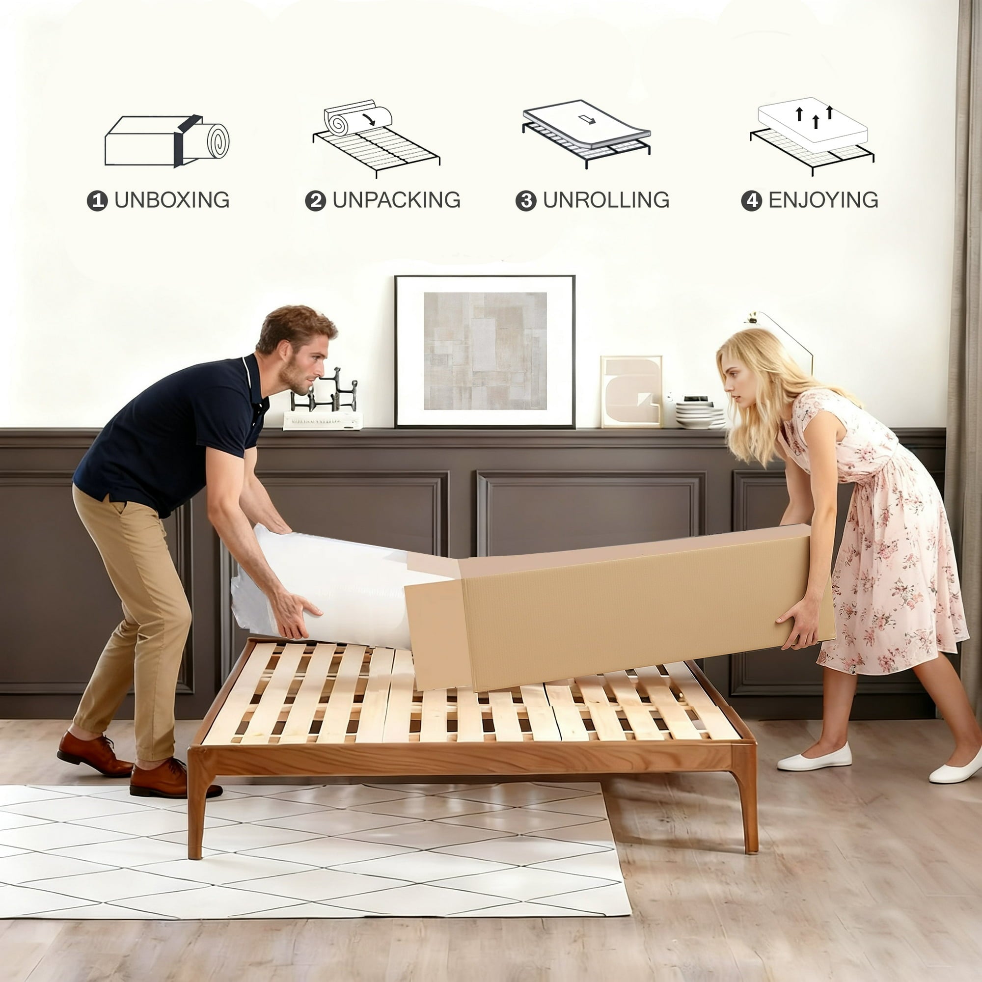 HIKOS 12 inch Queen Mattress in a Box, Cooling Gel Memory Foam Hybrid Mattress with Individually Wrapped Pocket Coils, Medium Firm Queen Size Mattress, Pressure Relief for Adult