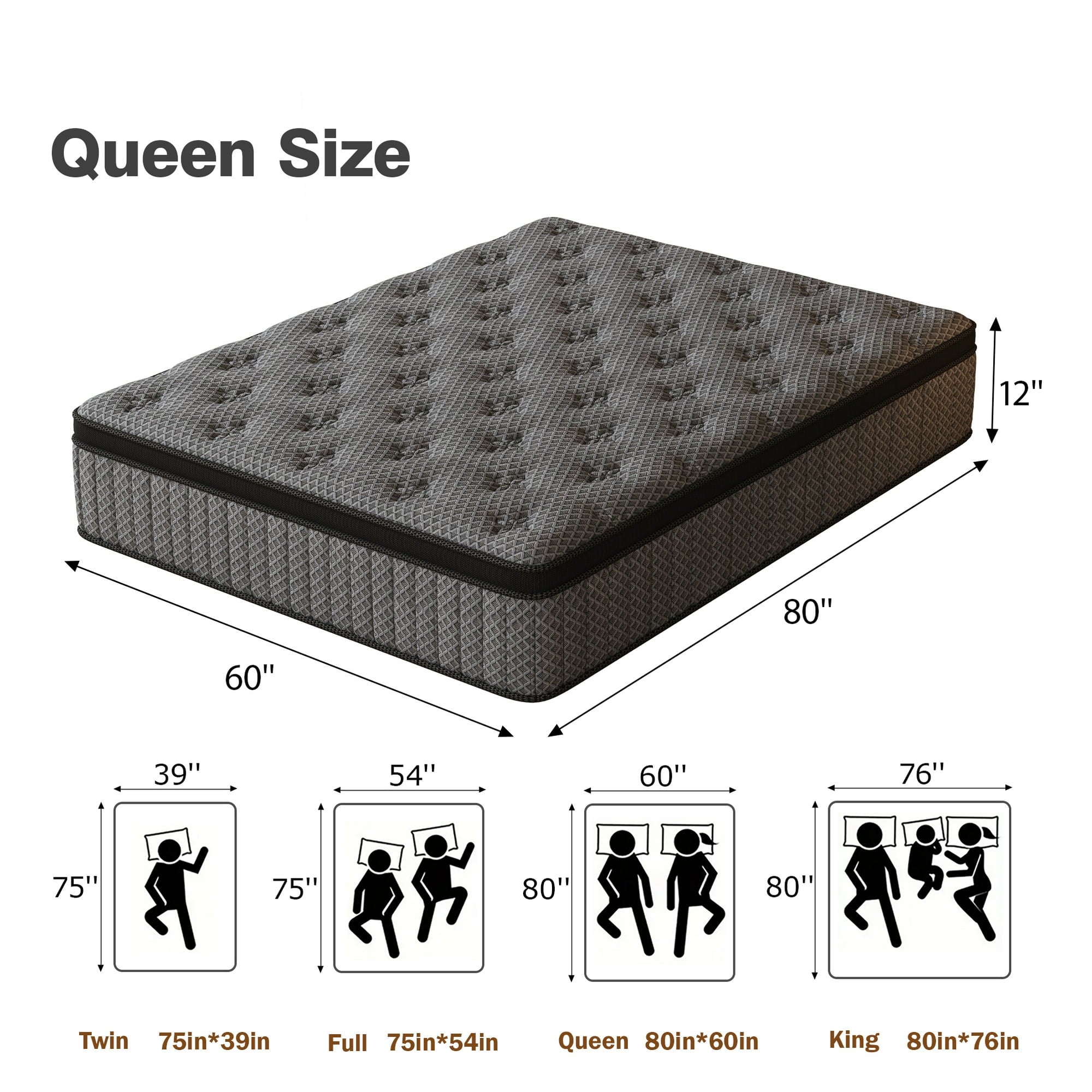 HIKOS 12 inch Queen Mattress in a Box, Cooling Gel Memory Foam Hybrid Mattress with Individually Wrapped Pocket Coils, Medium Firm Queen Size Mattress, Pressure Relief for Adult